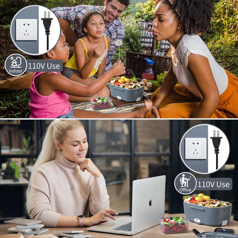 Vingud Electric Lunch Box for Adults, Heated Lunch Box Food Warmer, 80W 1.5L Portable Heating Lunchbox for Men/Work/Car/Truck, 12V 24V 110V Lonchera Eléctrica Portátil Christmas White Elephant Gifts - Image 2